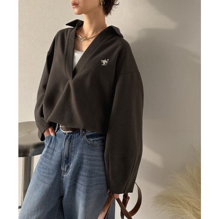 優しい温もり、上品見え。圧縮ニット襟付きキーネックプルオーバー | Classical Elf  | 詳細画像23 