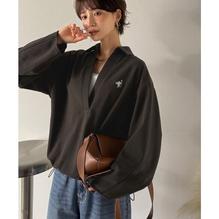 優しい温もり、上品見え。圧縮ニット襟付きキーネックプルオーバー | Classical Elf  | 詳細画像24 