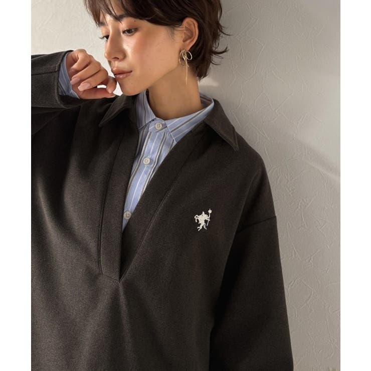 優しい温もり、上品見え。圧縮ニット襟付きキーネックプルオーバー | Classical Elf  | 詳細画像25 