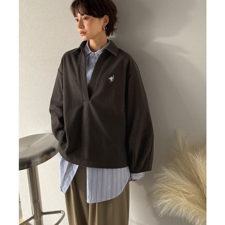 優しい温もり、上品見え。圧縮ニット襟付きキーネックプルオーバー | Classical Elf  | 詳細画像29 