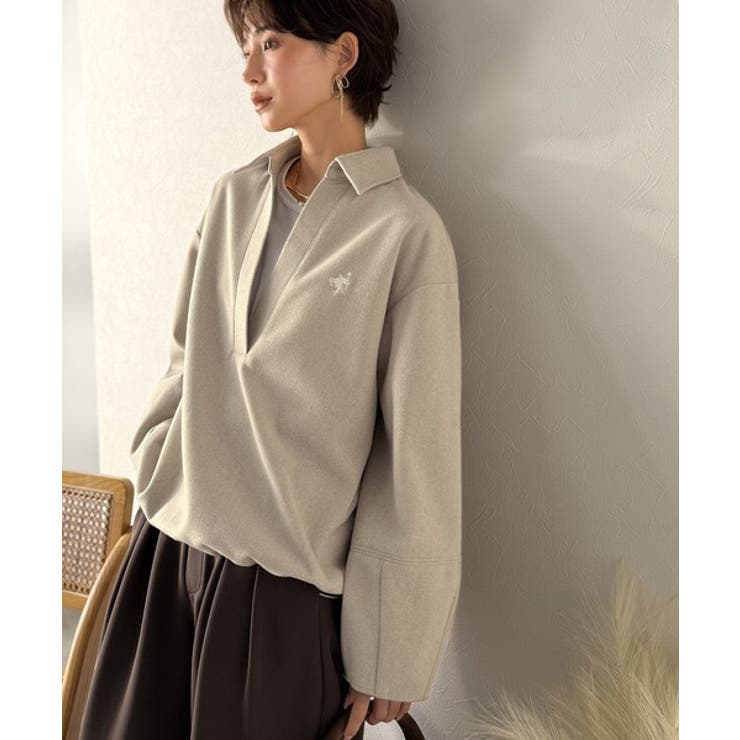 優しい温もり、上品見え。圧縮ニット襟付きキーネックプルオーバー | Classical Elf  | 詳細画像30 