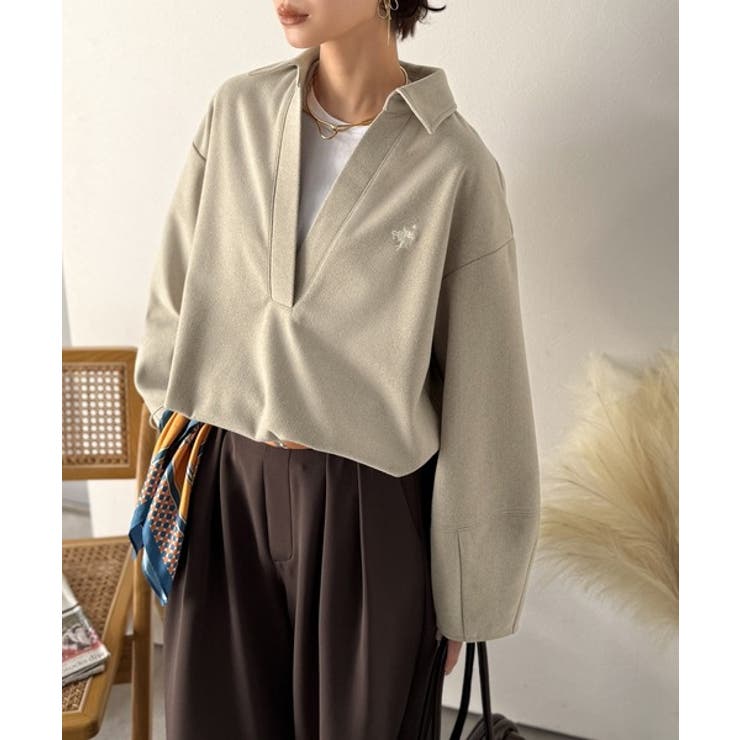 優しい温もり、上品見え。圧縮ニット襟付きキーネックプルオーバー | Classical Elf  | 詳細画像32 