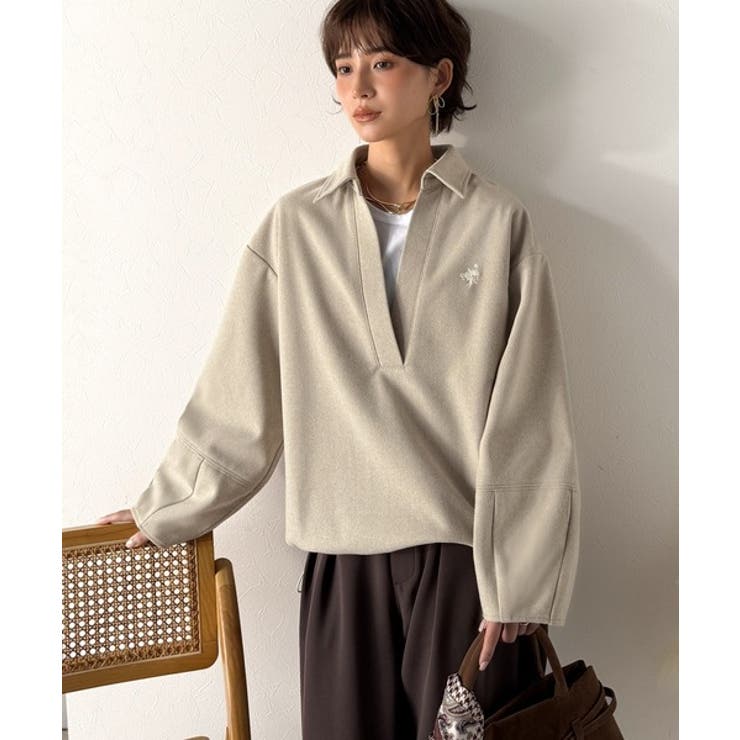 優しい温もり、上品見え。圧縮ニット襟付きキーネックプルオーバー | Classical Elf  | 詳細画像33 