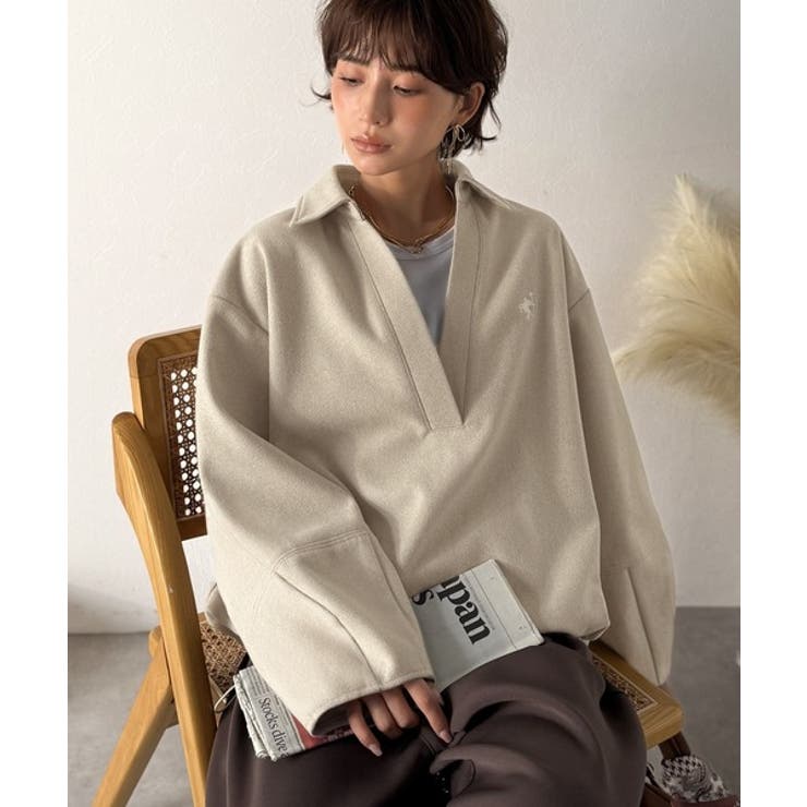 優しい温もり、上品見え。圧縮ニット襟付きキーネックプルオーバー | Classical Elf  | 詳細画像34 