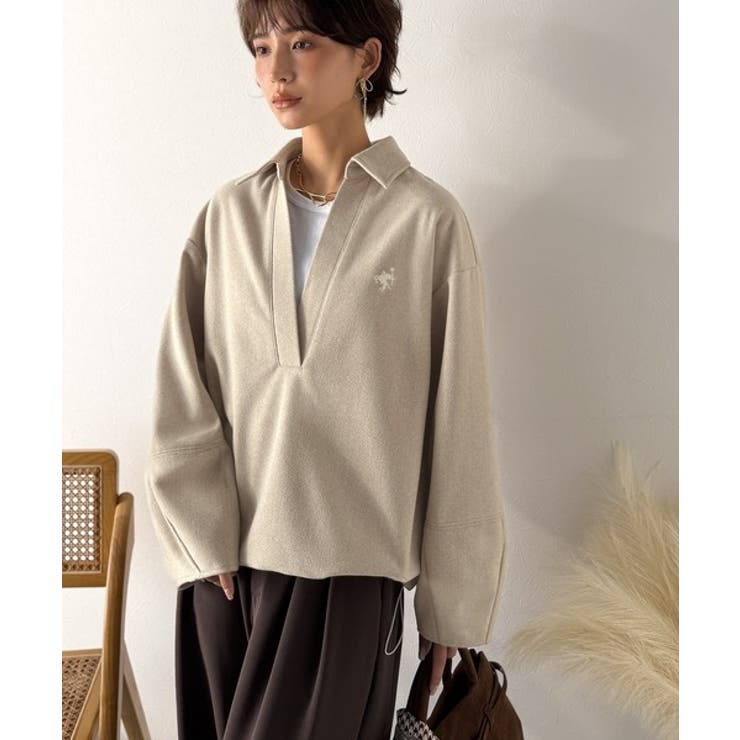 優しい温もり、上品見え。圧縮ニット襟付きキーネックプルオーバー | Classical Elf  | 詳細画像35 