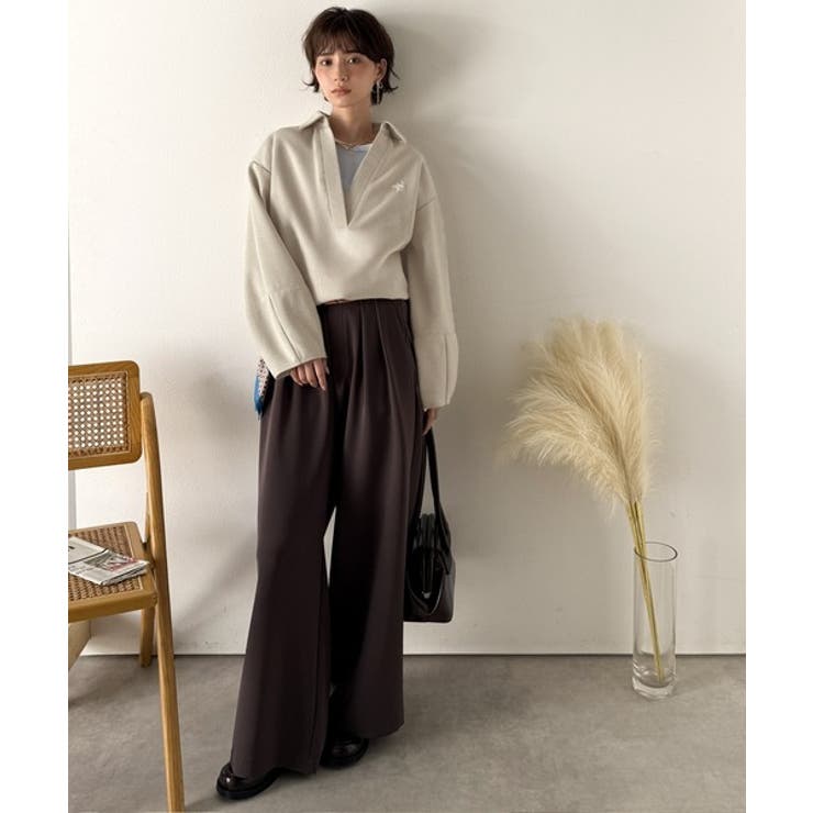 優しい温もり、上品見え。圧縮ニット襟付きキーネックプルオーバー | Classical Elf  | 詳細画像36 