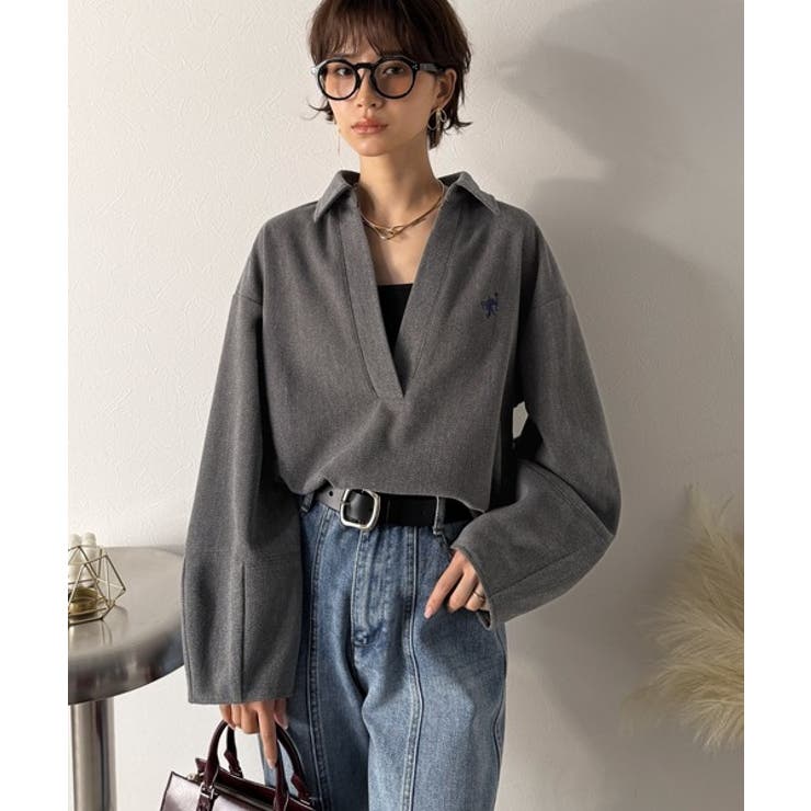 優しい温もり、上品見え。圧縮ニット襟付きキーネックプルオーバー | Classical Elf  | 詳細画像1 