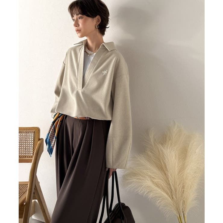 優しい温もり、上品見え。圧縮ニット襟付きキーネックプルオーバー | Classical Elf  | 詳細画像39 