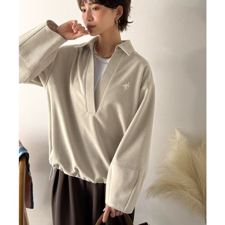 優しい温もり、上品見え。圧縮ニット襟付きキーネックプルオーバー | Classical Elf  | 詳細画像40 