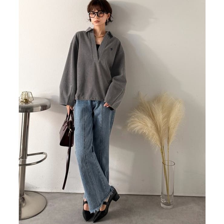 優しい温もり、上品見え。圧縮ニット襟付きキーネックプルオーバー | Classical Elf  | 詳細画像4 