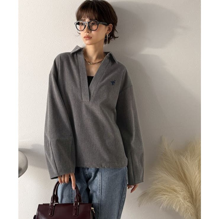 優しい温もり、上品見え。圧縮ニット襟付きキーネックプルオーバー | Classical Elf  | 詳細画像5 