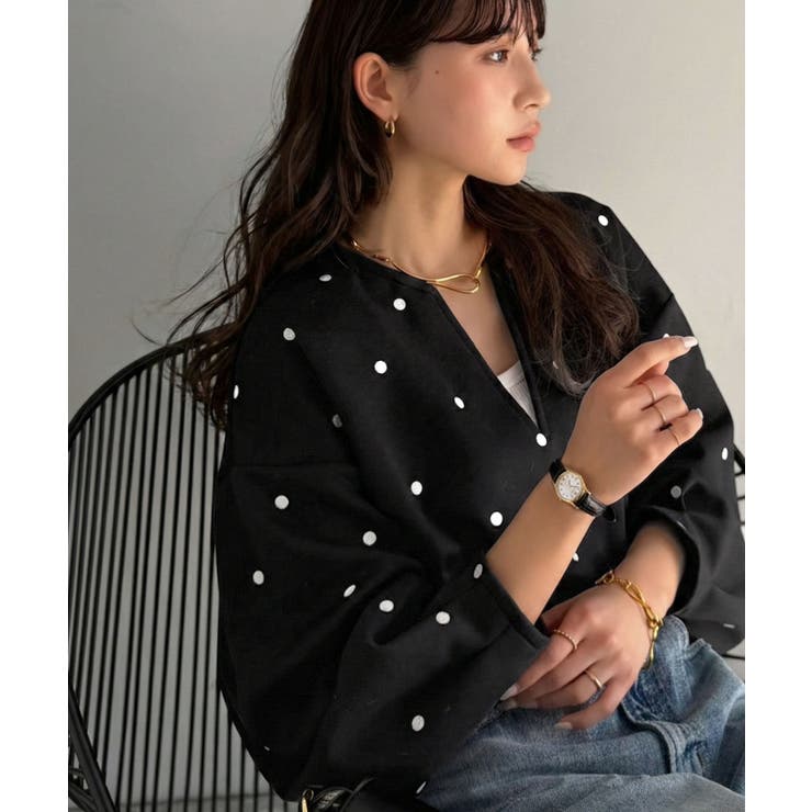 ブラック | 【Classical Evon】甘さ抑えて品よく映える。ドット刺繍袖ぽわんキーネ… | Classical Elf 