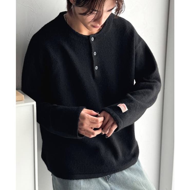 ブラック | クラシカル×モダンな一枚。ラガーデザインリラックスニット | Classical Elf Men