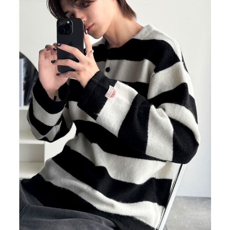 ブラック×ホワイト | クラシカル×モダンな一枚。ラガーデザインリラックスニット | Classical Elf Men