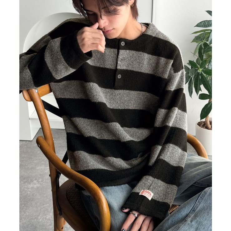 ブラック×チャコール | クラシカル×モダンな一枚。ラガーデザインリラックスニット | Classical Elf Men