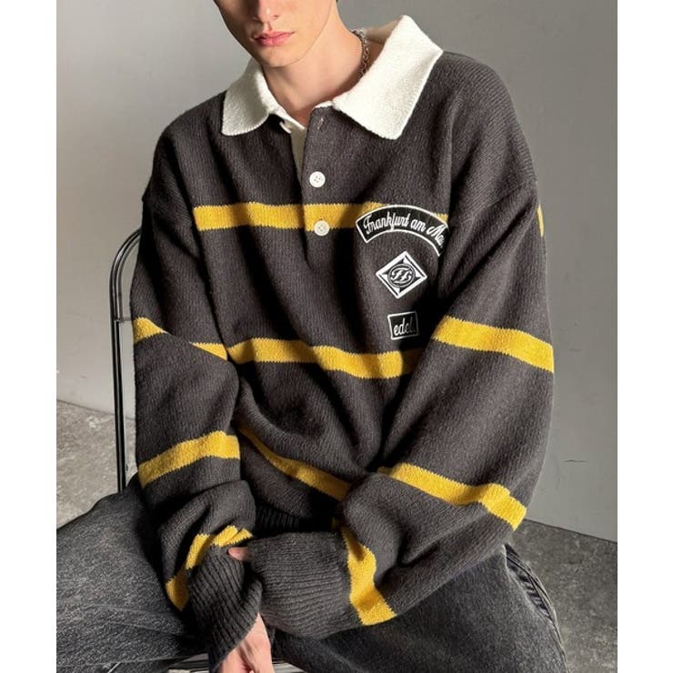 チャコールグレー | 《JaVaジャバコラボ》ワッペンデザインラガーポロニット（長袖） | Classical Elf Men