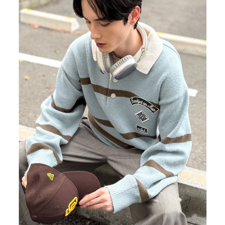 ブルー | 《JaVaジャバコラボ》ワッペンデザインラガーポロニット（長袖） | Classical Elf Men