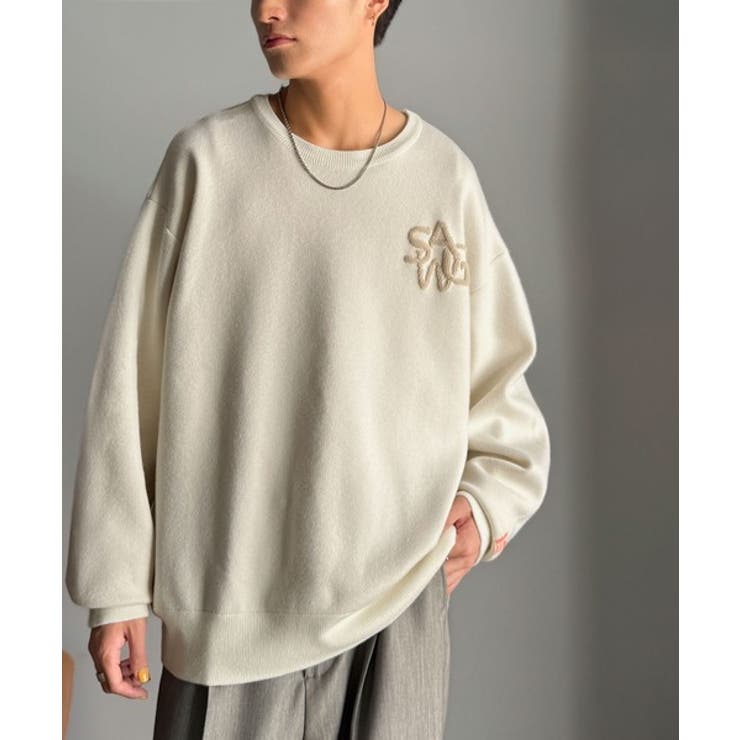 《JaVaジャバコラボ》立体編みで飾る個性。サガラ刺繍風ロゴオーバーサイズニット | Classical Elf Men | 詳細画像7 