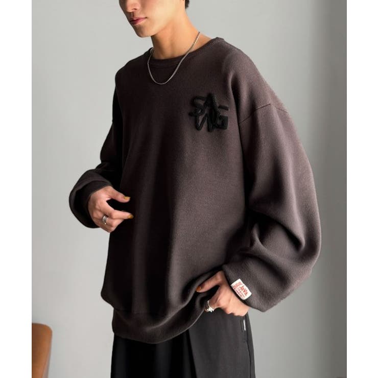 《JaVaジャバコラボ》立体編みで飾る個性。サガラ刺繍風ロゴオーバーサイズニット | Classical Elf Men | 詳細画像9 