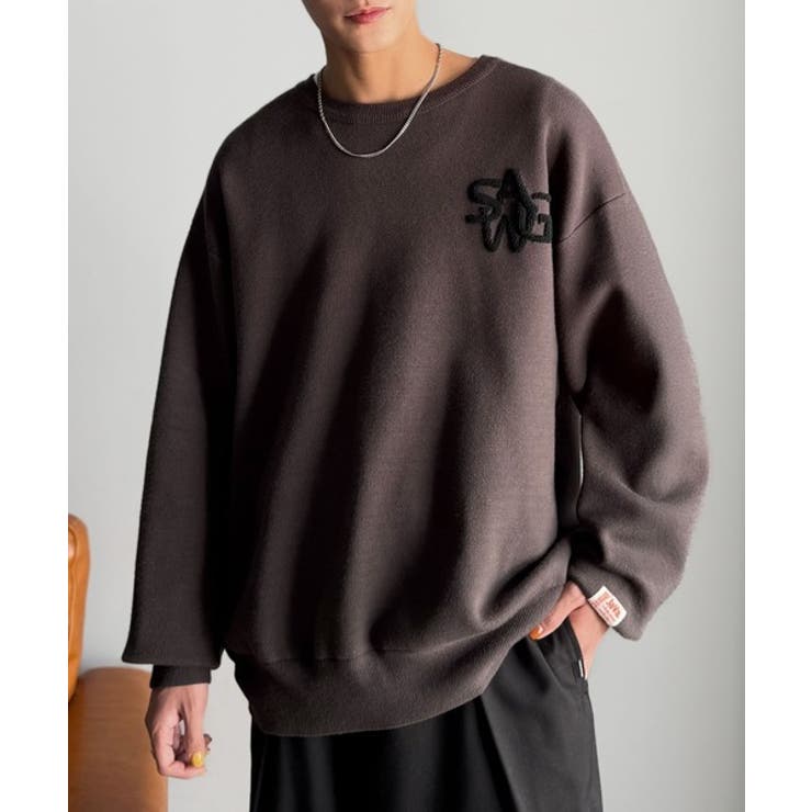 チャコール | 《JaVaジャバコラボ》立体編みで飾る個性。サガラ刺繍風ロゴオーバーサイズニット | Classical Elf Men
