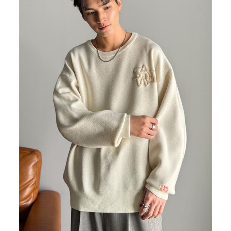 《JaVaジャバコラボ》立体編みで飾る個性。サガラ刺繍風ロゴオーバーサイズニット | Classical Elf Men | 詳細画像4 