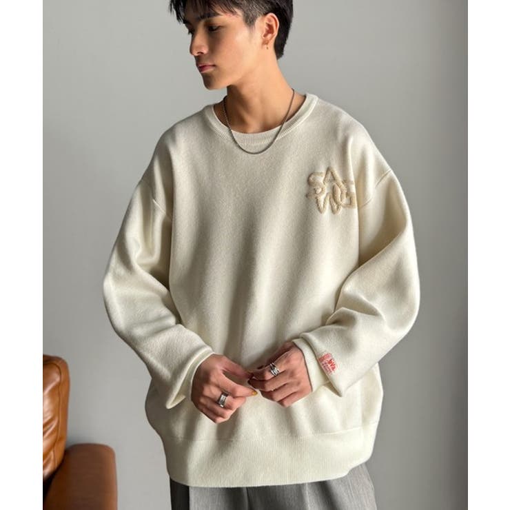 《JaVaジャバコラボ》立体編みで飾る個性。サガラ刺繍風ロゴオーバーサイズニット | Classical Elf Men | 詳細画像5 