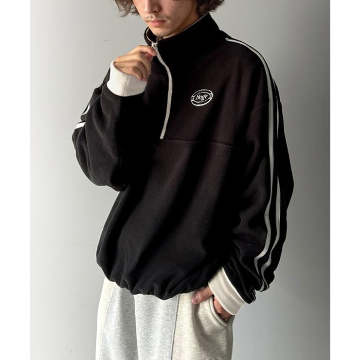 ワンポイント胸元刺繍フリースアノラックハーフジッププルオーバー