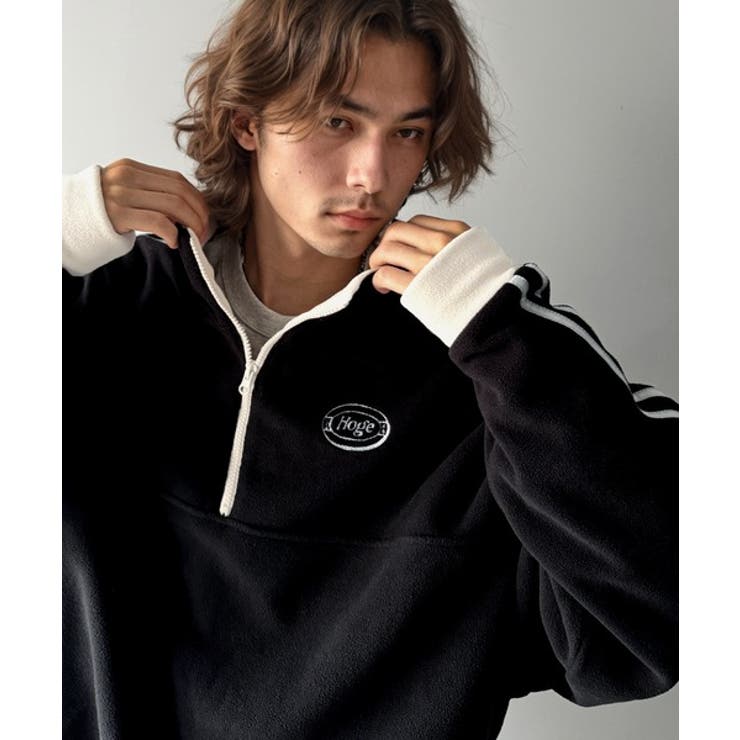 Javaジャバコラボ》ワンポイント胸元刺繍フリースアノラックハーフ