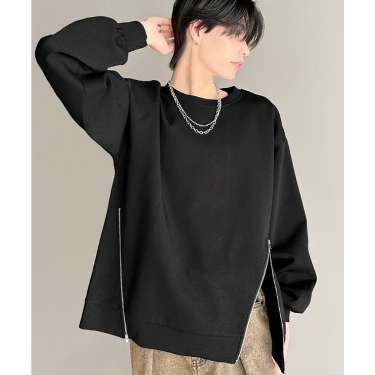 ブラック | 《Javaジャバコラボ》シンプルにお洒落を。アシメファスナーラウンドネックポンチ… | Classical Elf Men