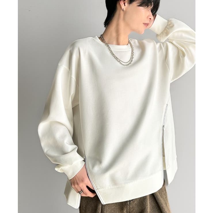 オフホワイト | 《Javaジャバコラボ》シンプルにお洒落を。アシメファスナーラウンドネックポンチ… | Classical Elf Men