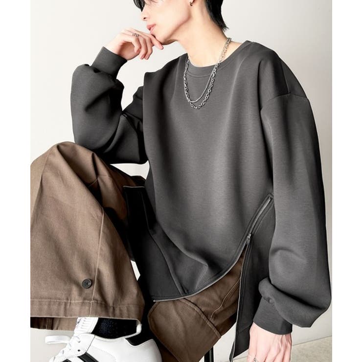 チャコール | 《Javaジャバコラボ》シンプルにお洒落を。アシメファスナーラウンドネックポンチ… | Classical Elf Men