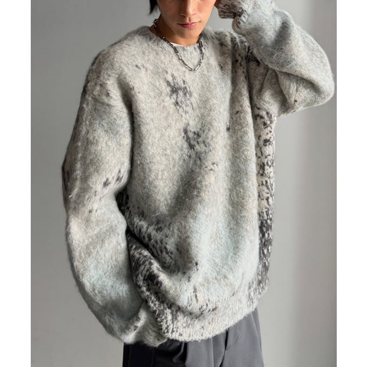 グレー | 《JaVaジャバコラボ》視線を釘付け。アブストラクト柄ニットプルオーバー（長袖） | Classical Elf Men