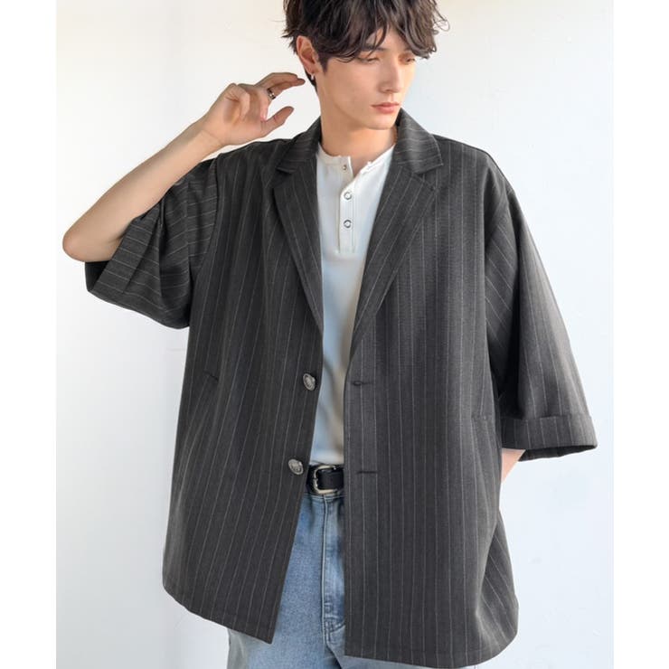 《JaVaジャバコラボ》主役級！アンティーク釦使いストライプ柄ヘリンボン生地シャ… | Classical Elf Men | 詳細画像1 