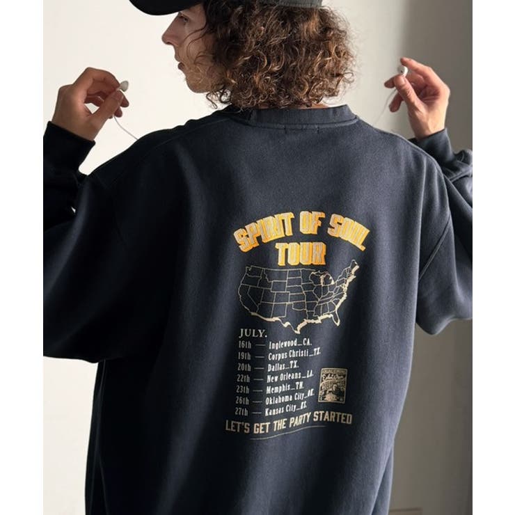 ネイビー | 《JaVaジャバコラボ》裏起毛レコード盤レトロツアーロゴトレーナー | Classical Elf Men