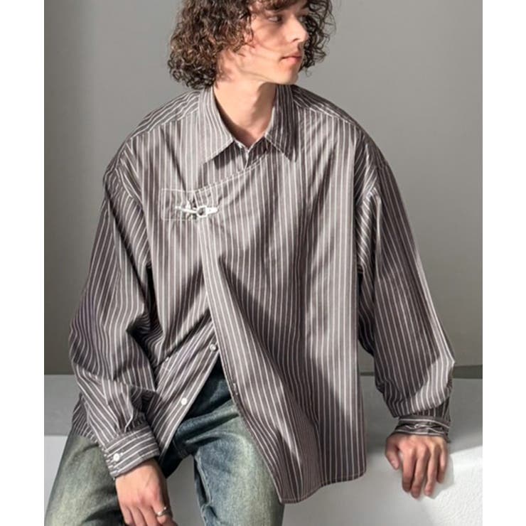 グレーストライプ | 《JaVaジャバコラボ》着方で表情が変わる、無骨さと抜け感の2WAYシャツ。ファ… | Classical Elf Men