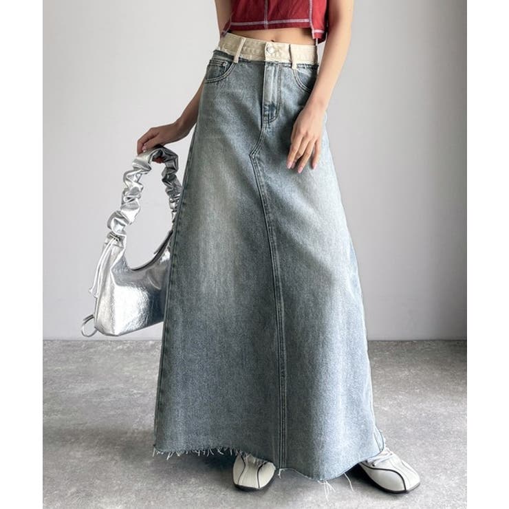 上品見えする大人のデニム。ウエスト異素材切り替え 裾カットオフ デニムスカート | Classical Elf  | 詳細画像11 