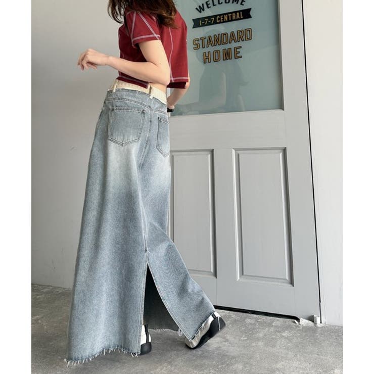 上品見えする大人のデニム。ウエスト異素材切り替え 裾カットオフ デニムスカート | Classical Elf  | 詳細画像14 