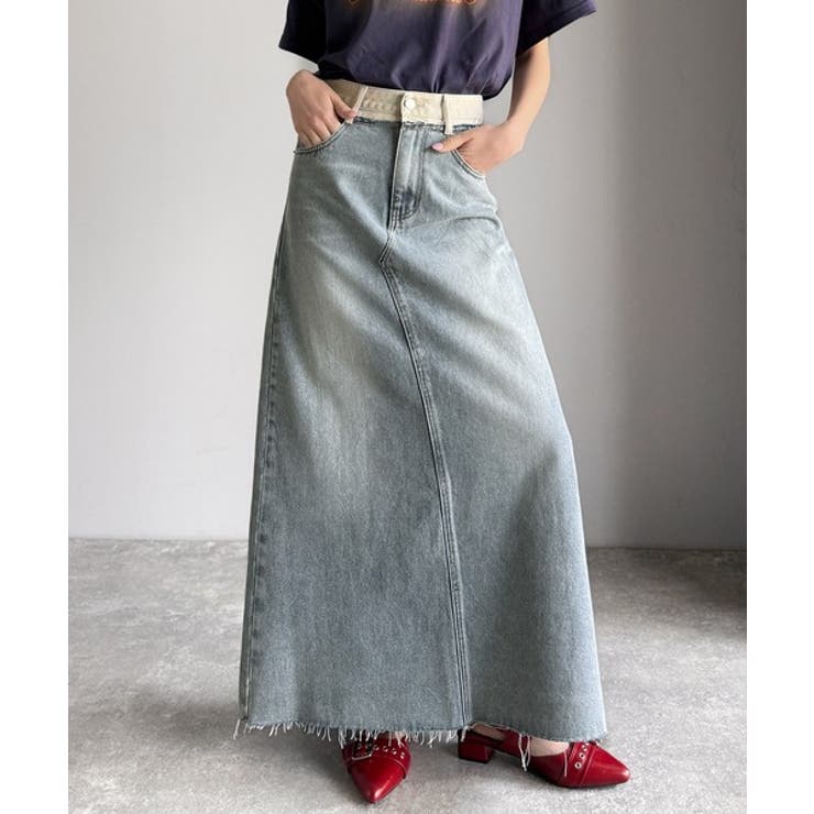 上品見えする大人のデニム。ウエスト異素材切り替え 裾カットオフ デニムスカート | Classical Elf  | 詳細画像17 