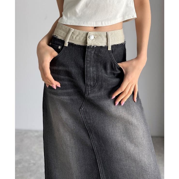 上品見えする大人のデニム。ウエスト異素材切り替え 裾カットオフ デニムスカート | Classical Elf  | 詳細画像6 