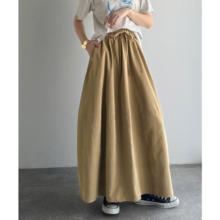 ベージュ | ふんわりフォルムが可愛い◎ピーチ起毛素材コクーンシルエットロングスカート | Classical Elf