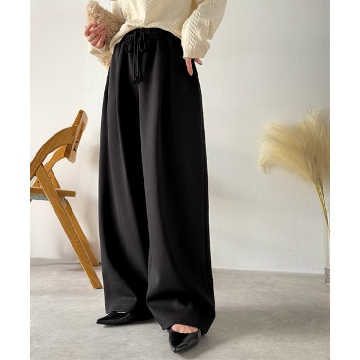 ブラック | 大人の余白をまとうワイドスウェット。ヘビーウェイトスウェットワイドパンツ | Classical Elf 