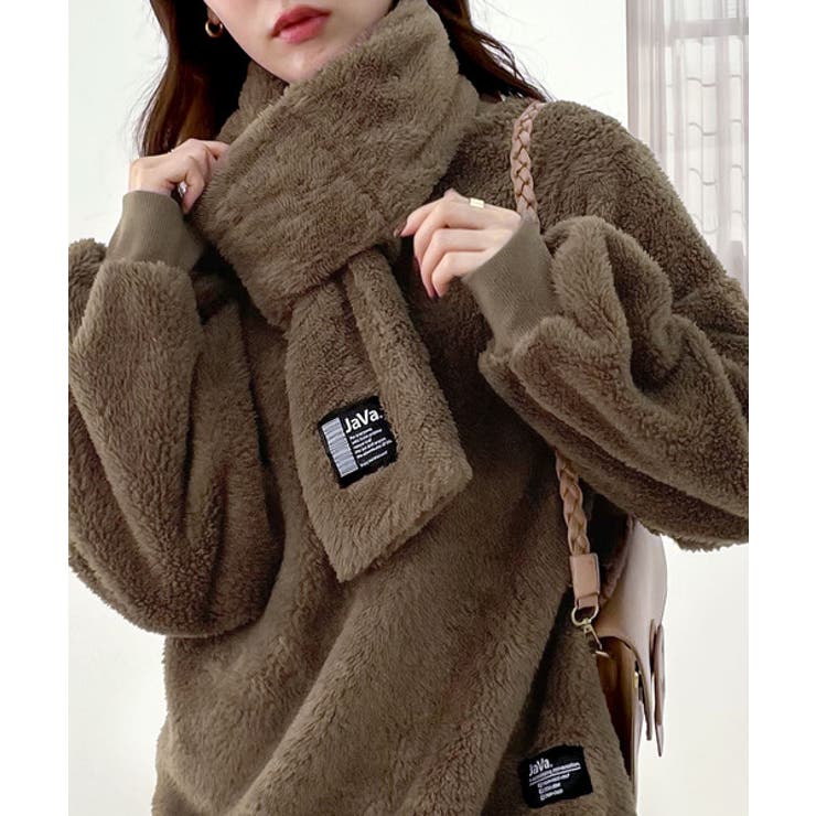 JaVaジャバ コラボ》もこふわな可愛さ。ボアマフラー付きボアプル