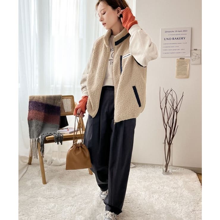 JaVa ジャバコラボ》瞬時にお洒落。ふわもこ配色ボアベスト[品番