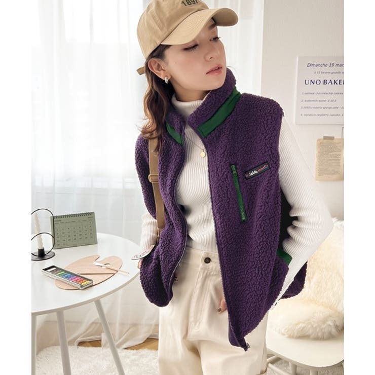 JaVa ジャバコラボ》瞬時にお洒落。ふわもこ配色ボアベスト[品番