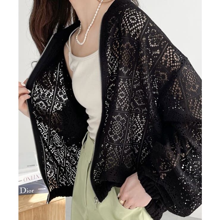 JaVaジャバ コラボ》コーデの格上げ。レース柄シアーブルゾン[品番