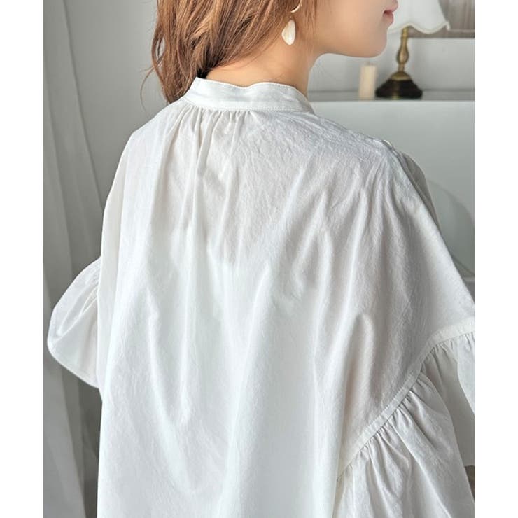 夏の大人フェミニン。綿100% 2wayタックフリル袖ブラウス[品番