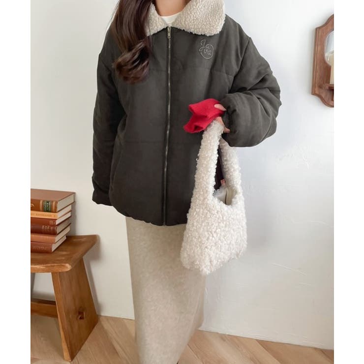 Javaジャバコラボ》ふっくらBigカラー。襟ボアスエード中綿JK[品番