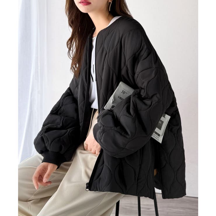ブラック | 軽やかでこなれ感漂う万能アウター♪サイドファスナーキルティングジャケット | Classical Elf 