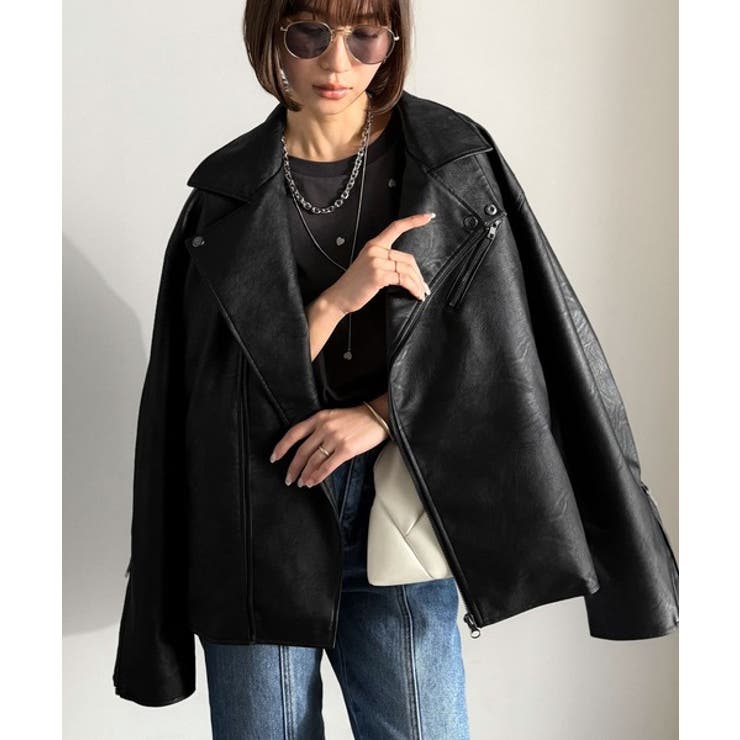 ブラック | 甘さ控えめ、無敵の女っぽさ。フェイクレザーダブルライダースジャケット | Classical Elf 