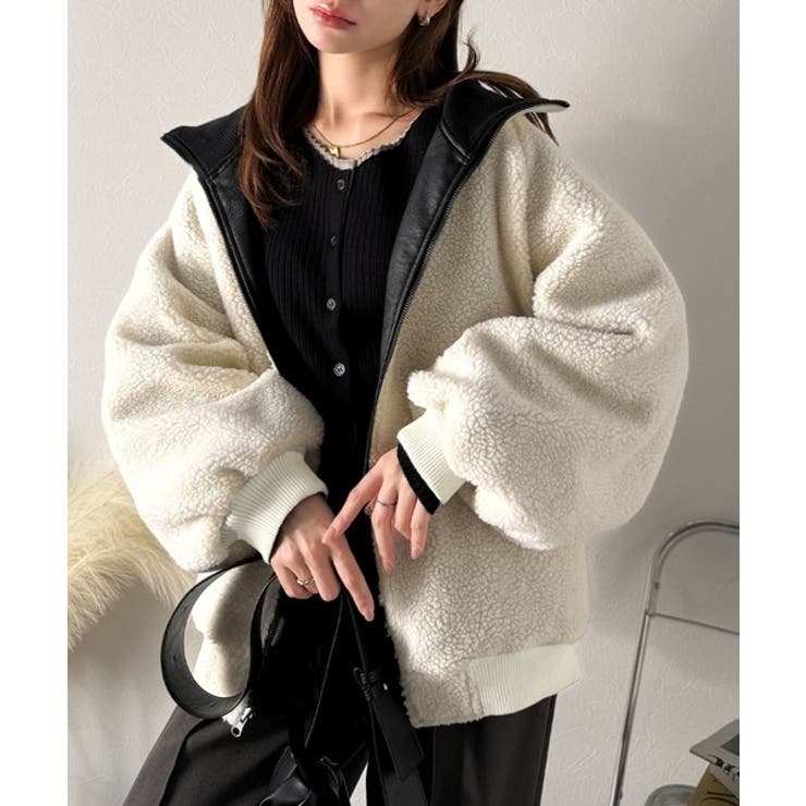 気分に合わせて変化を楽しむ。2wayフェイクレザー×ボアリバーシブルブルゾン | Classical Elf  | 詳細画像4 